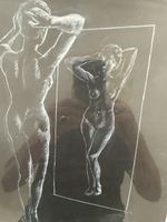 WERNER Charles  «  Modèle en miroir «  Dessin au crayon
